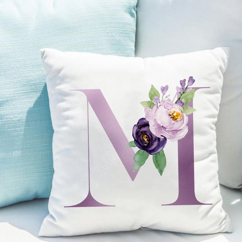 Наволочка 45x45см с фиолетовым принтом букв, чехол для подушки на диван, офисная простая декоративная подушка 16x16Inch