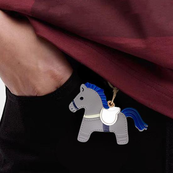 Keychain Pendant Cartoon Horse Shape Key Holder Imitation Leather Access Control Card Holder Bag Charm Decorative Keychain Accessory