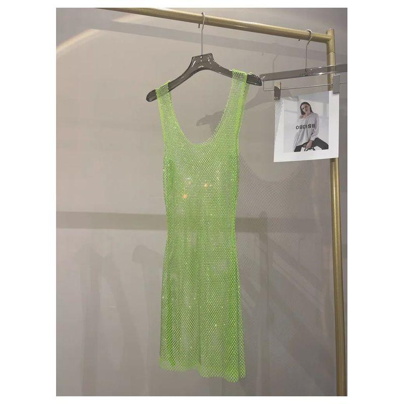 Mesh See through round Neck Neck Dress Sleeveless Hollow Mesh See through round Neck Dress