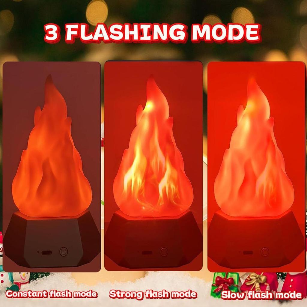 3D False Fire Night Light USB Rechargeable Flameless Candle 3-speed Mode Flame Light Realistic Flame Effect Home Decoration