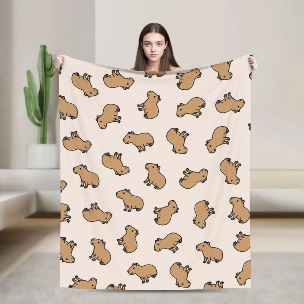 Capybara Pattern Fleece Blanket Kawaii Animal Funny Throw Blankets for Sofa Bedding Lounge 150*125cm Plush Thin Quilt