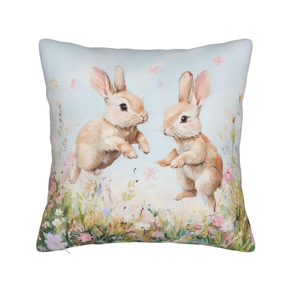 Eggs Easter Bunny Square Pillow Case Polyester Cushions for Sofa   Novelty Pillowcover Home Decor