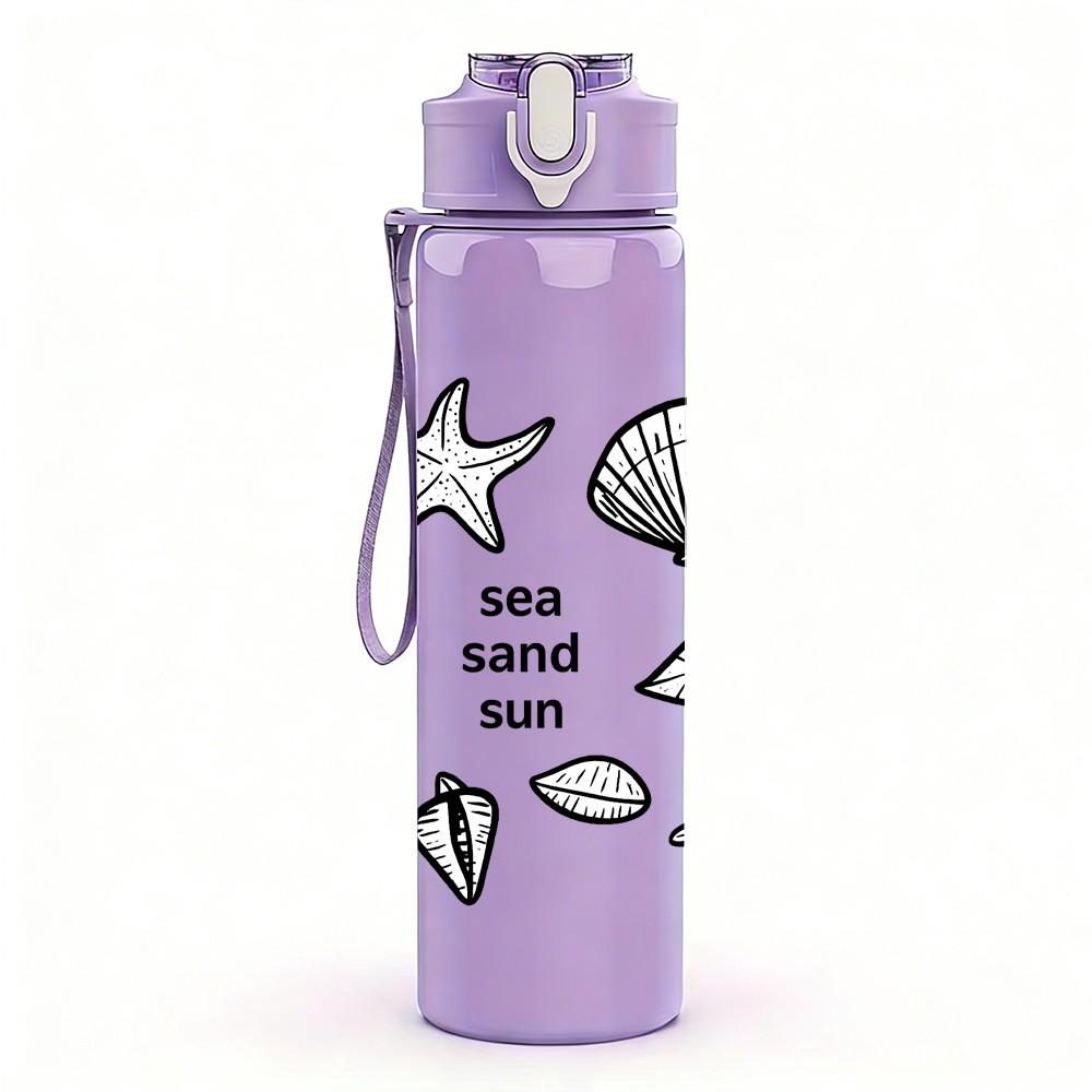 1PC Seashell Starfish Sketch Pattern 750ml Color Plastic Sports Water Bottle Leakproof Flip Straw Lid Suitable for Sports Office Home Use