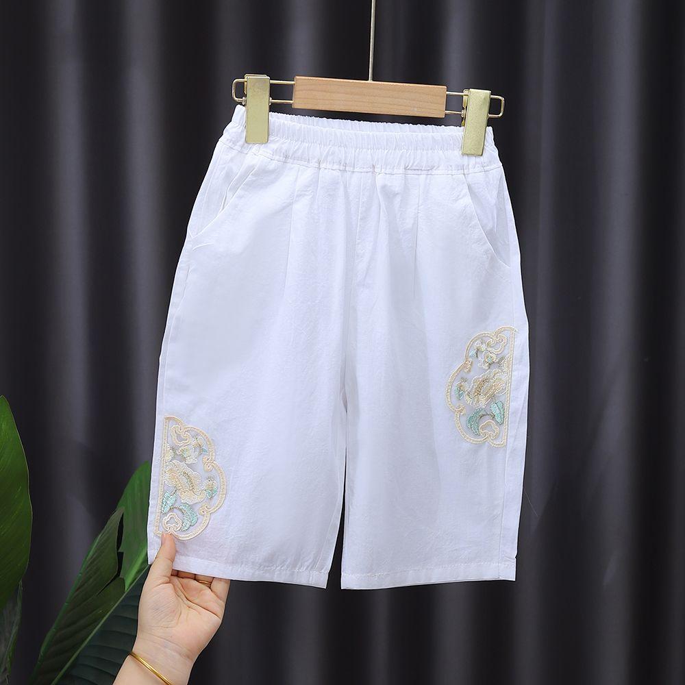 

Брюки для девочек Укороченные брюки Летняя одежда Вышитые Дышащие Тонкие Трусики Новые Брюки для девочек 140