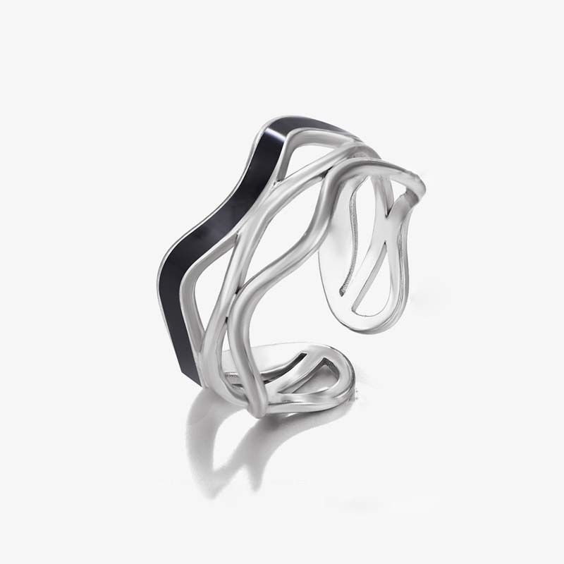 Fashion Stainless Steel Geometric Rings for Women Simple Black Color Dropping Oil Adjustable Rings Wedding Jewelry Gift Bijoux