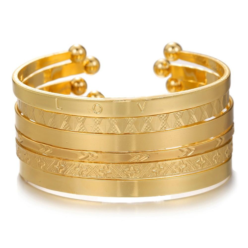 Geometrisches Reifen-Manschettenarmbänder-Set Mit Galvanisierter Oberfläche Für Männer Und Frauen Sommer 2025