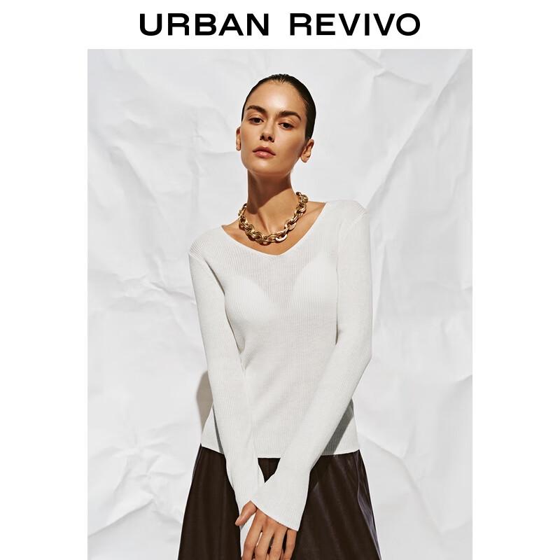 UR 2025 Autumn Women's Solid V-neck Knit Sweater