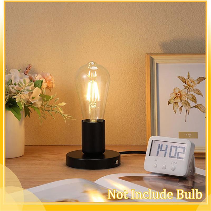 2PCS Black Metal Desktop Lamp Base E27 Lamp Holder Screw Light Bulb Holder with Cord On Off Switch Plug for Holding Bulb Room