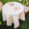 Multi-purpose Garden Table Cloth Waffle Texture White Round Table Tablecloth Solid Color Tassel Dinner Tea Table Covers Coffee