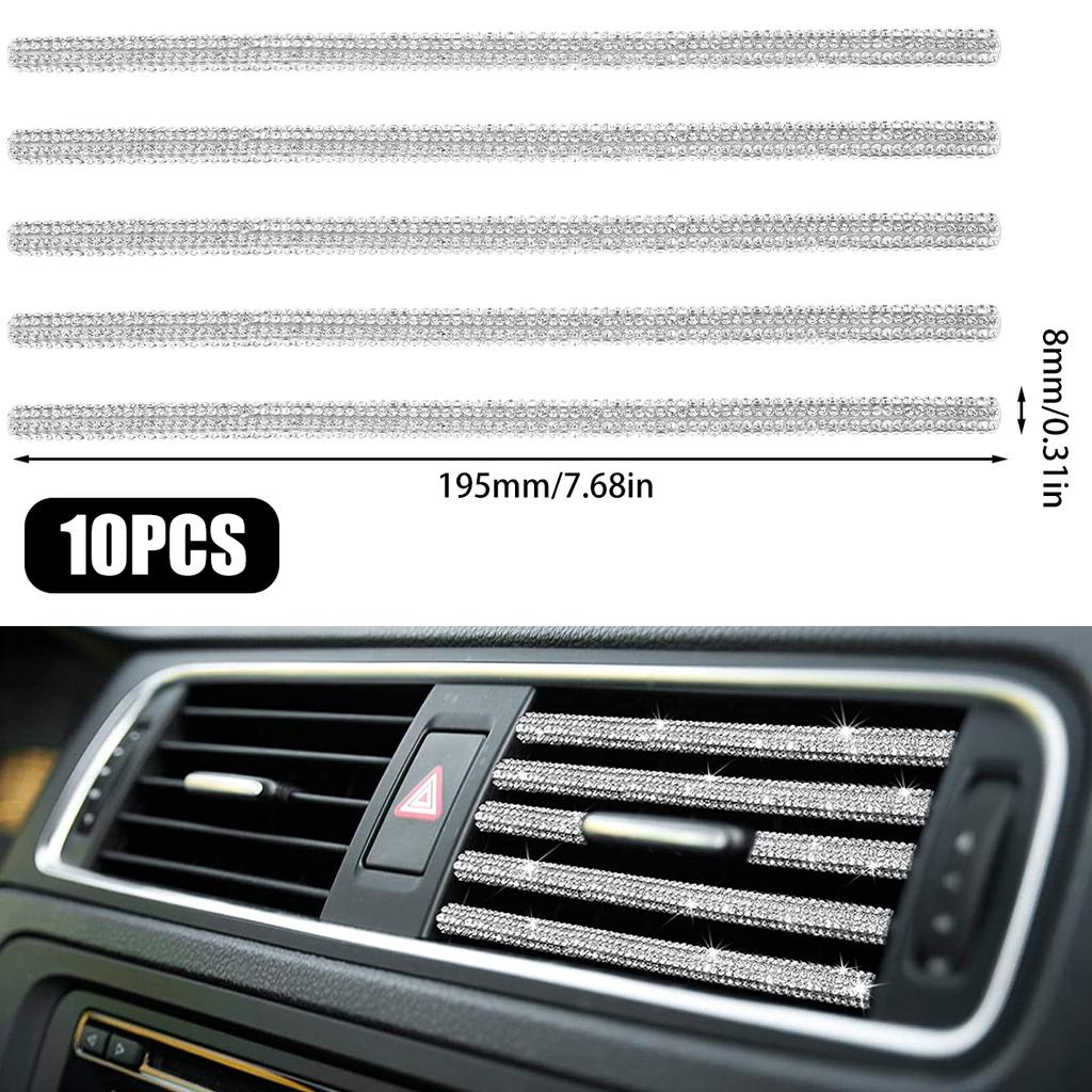 10pcs Car Vent Outlet Trim Car Air Conditioner Trim Rhinestones Bling Car Interior Air Vent Trim Strip Air Outlet Decoration