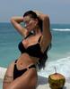 Women's Swimsuit Sexy Black Hard Back Wide Shoulder Straps Rear Tie High Waist Bikini Split Set Beachwear Bathing Suits