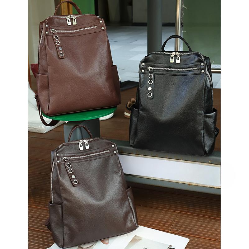 Genuine Leather Women's Bags  Schoolbags  Backpacks  Travel Lightweight Vegetable Tanned Cowhide Spring Women's Niche Fashion Handbag