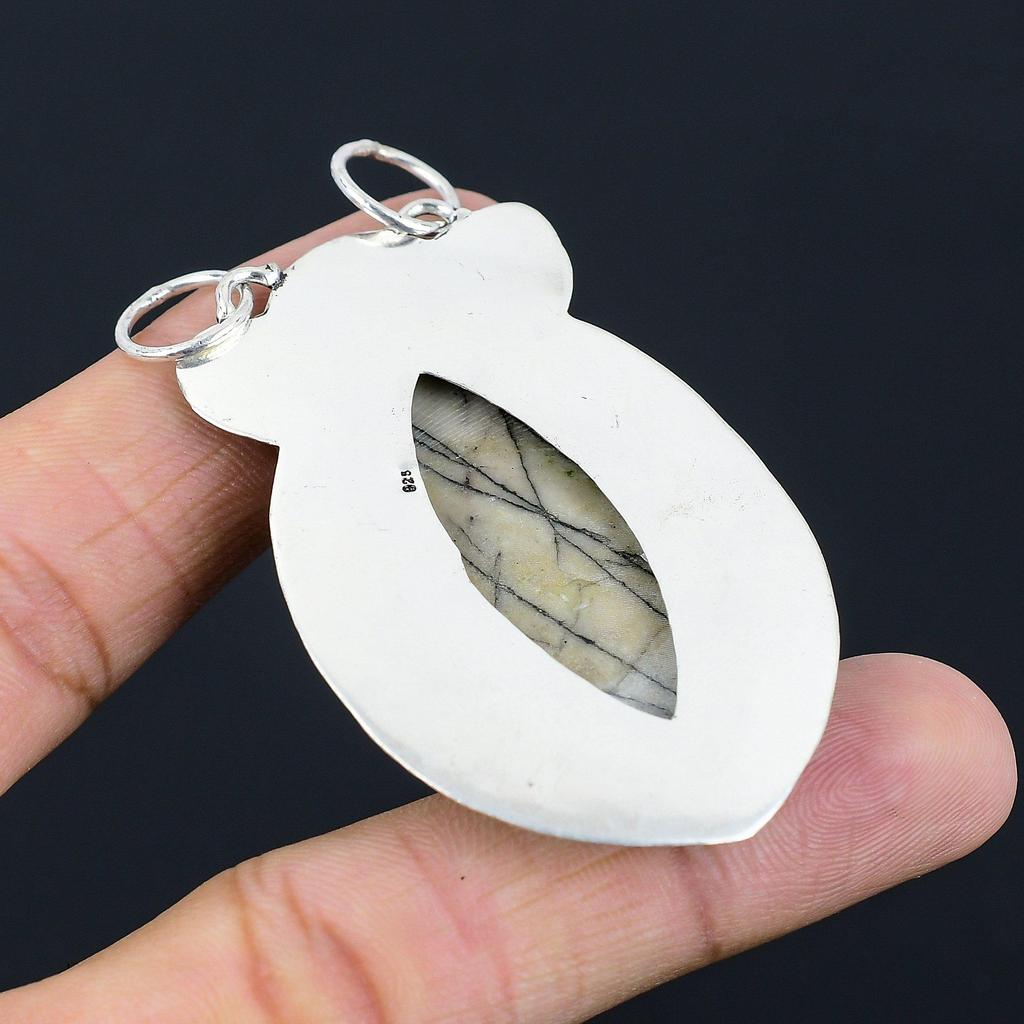 Daughters Day Deal 925 Silver Spider Web Jasper Gemstone Trendy Pendant Jewelry