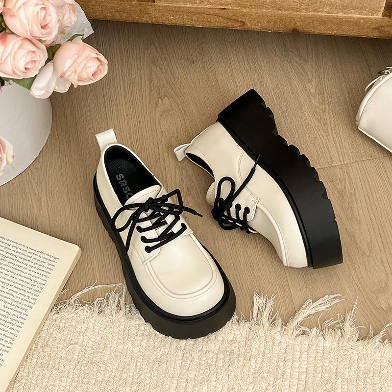 

Black lace-up small leather shoes women s 2025 autumn new heightened platform women s shoes British retro jk loafer single shoes 35 белый