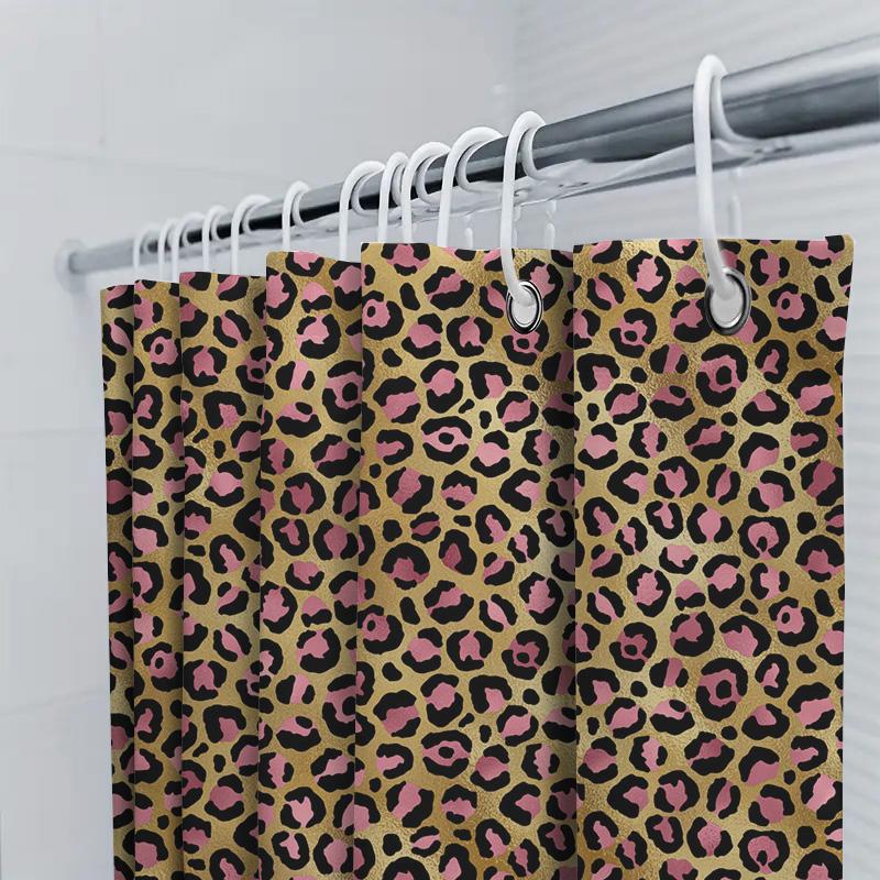 Pink Black Leopard Print Shower Curtain Bathroom Decor Waterproof Fabric Modern Home Accessories Available In Various Sizes
