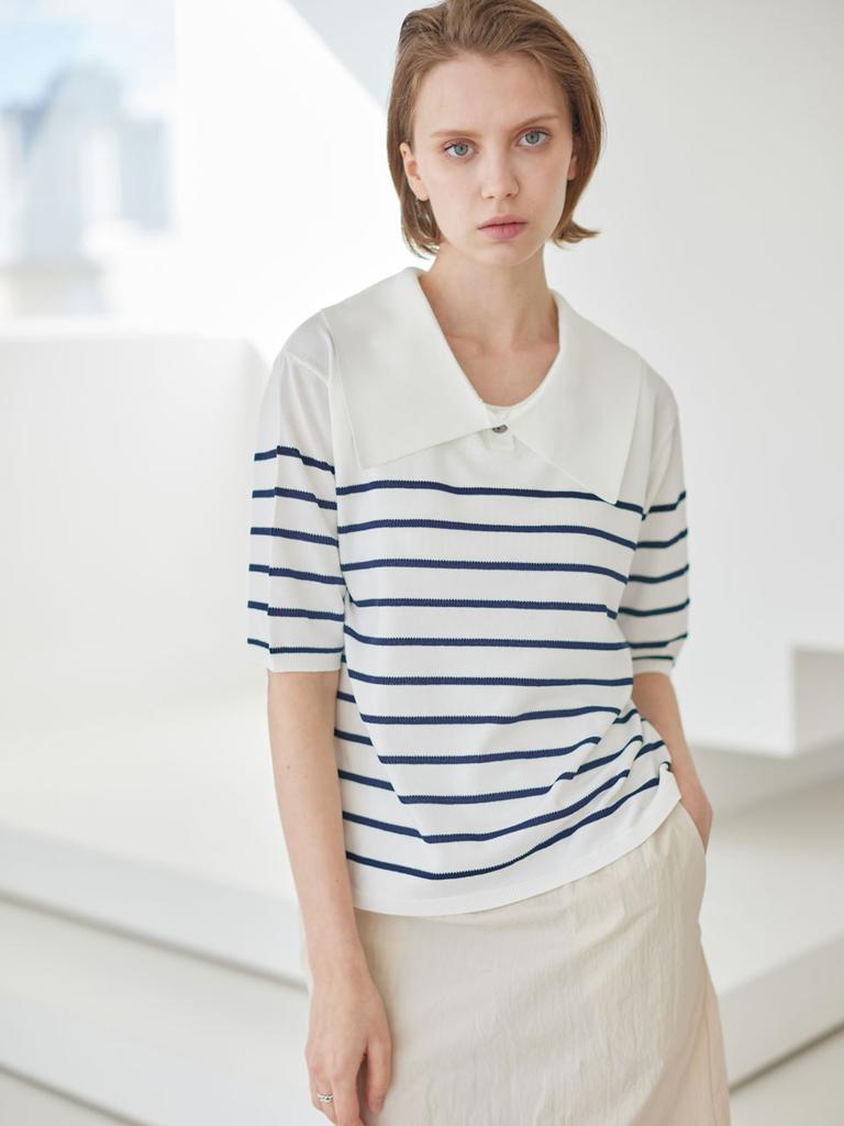 AYIHOLIC CASHMERE Reversible Sailor Collar Polo