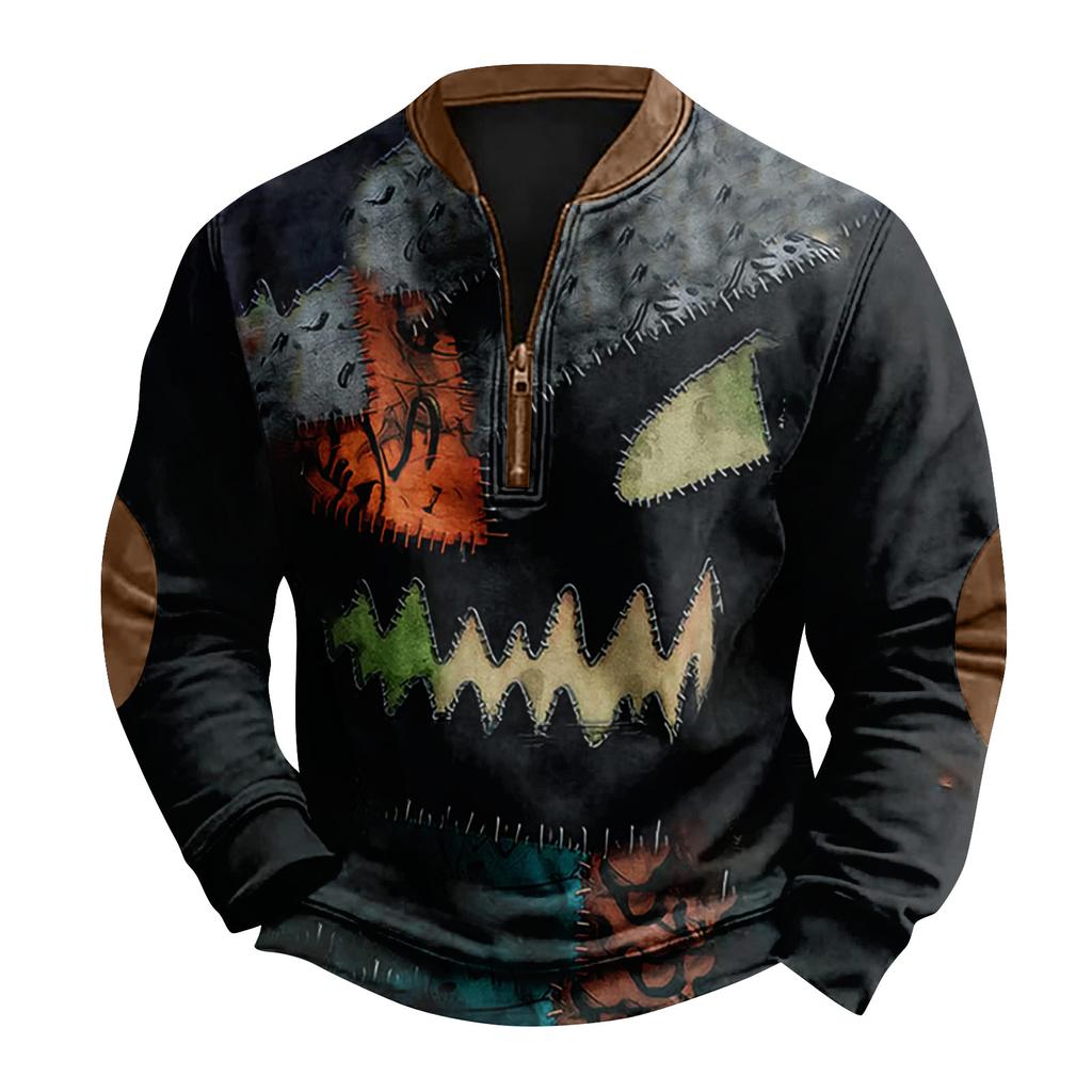 Herren Casual Fashion Weihnachtsdruck Kapuzenpullover Breiter Herren Loose Button Stand Collar Kapuzenpullover