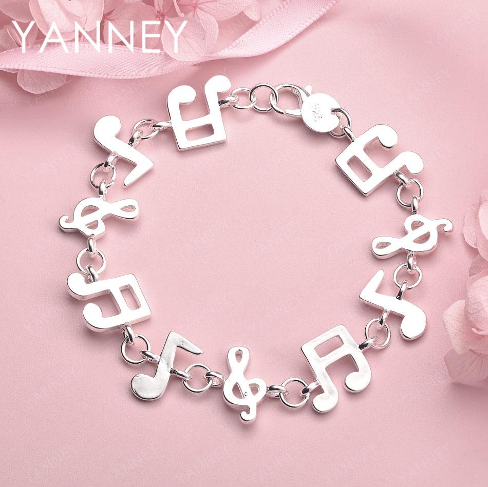 

925 Sterling Silver 8-inch Exquisite Musical Note Bracelet for Women, Fashionable Party Wedding Jewelry Gift Accessories