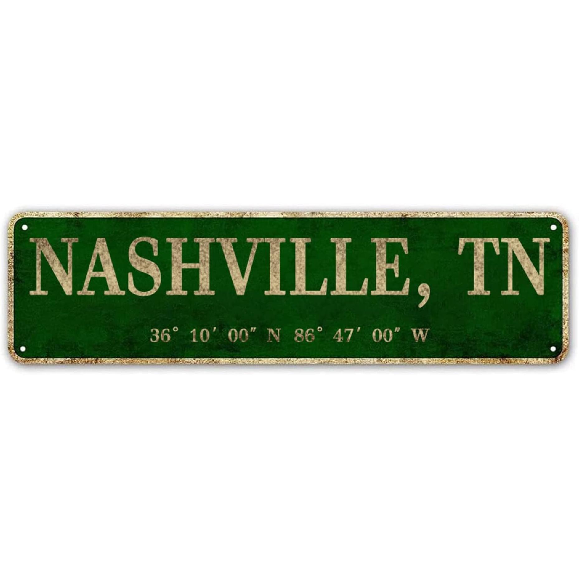 LINStore Nashville, TN City Sign Rustic Vintage Metal Art Wall Decor Office/Home/Classroom 4” x 16”