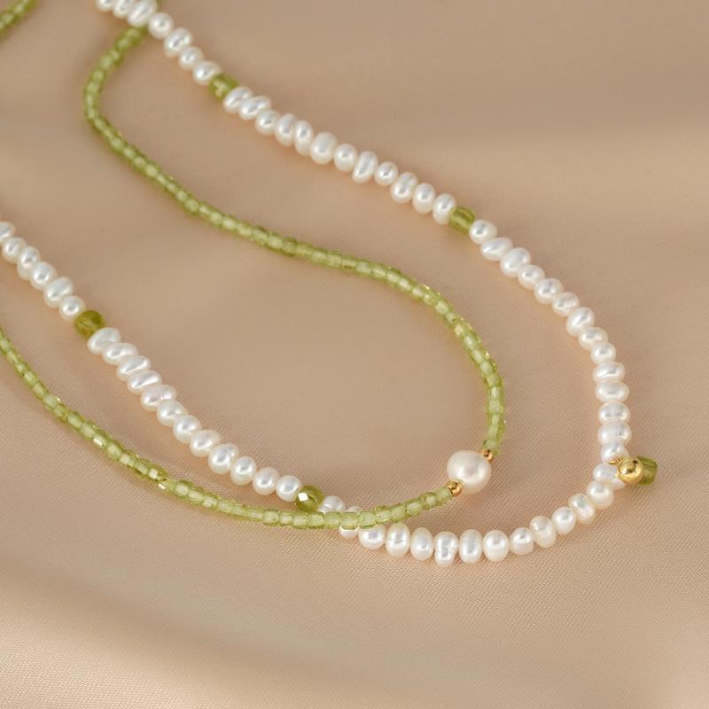 Original Natural Peridot Freshwater Pearl Necklace Stackable Double-Layer Clavicle Necklace In Light Luxury Style, Niche Design