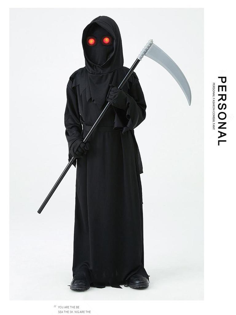 Children's Halloween Grim Reaper Costume with Red Eyes Robe - Horror Cosplay Outfit