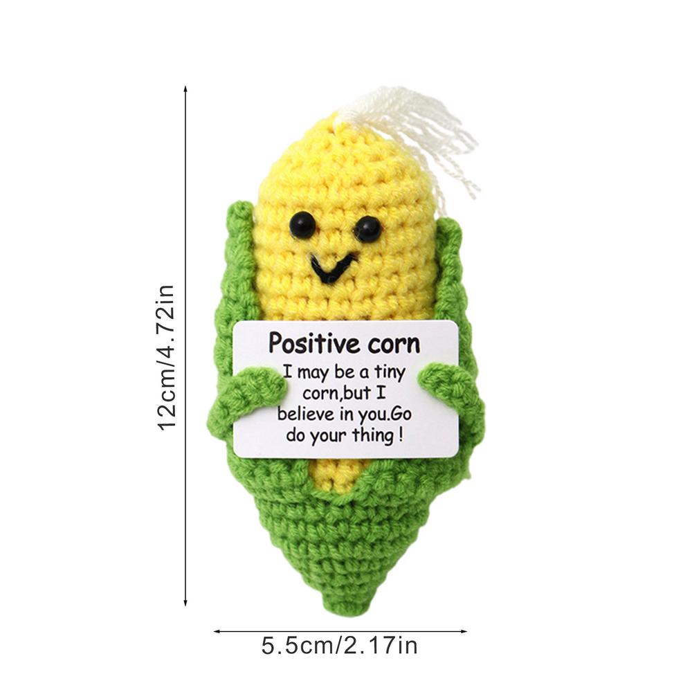 Handmade Crochet Positive Corn Emotional Support Corn Ornament With Positive Card Emotional Support Grains Knitted Doll For Tote