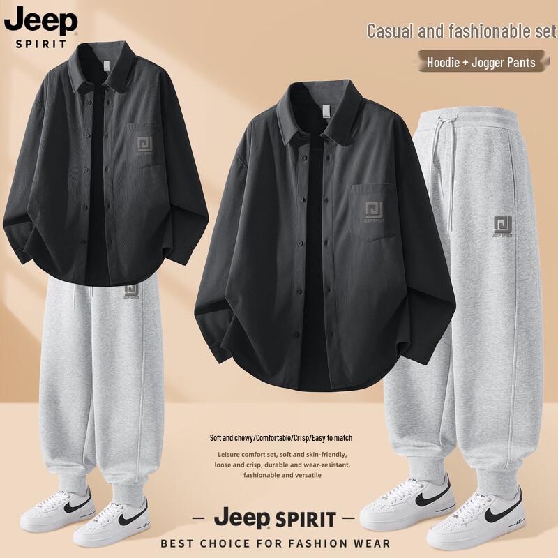 JEEP SPIRIT Men's 2025 Autumn Sporty Shirt & Jogger Set