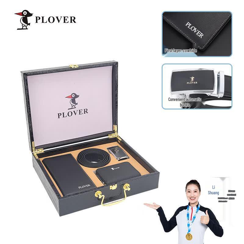 PLOVER Men s Leather Wallet, Card Holder, & Belt 3-Piece Set 115cm