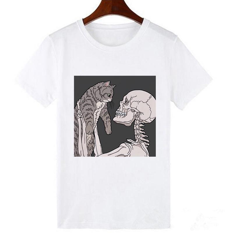 

Skull Flowers Women T Shirts O-Collar Novel Style Spring Summer Top Female T-Shirt Harajuku Easy Matching O-Neck Ladies Clothes XL білий