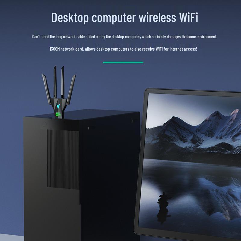 USB 3.0 Dual-Band 5G WiFi Adapter 1300Mbps High-Speed Through-Wall for PC