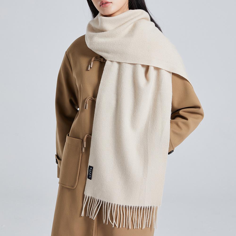 Sciarpa 32x180cm 100% Lana Merino, Coperta Invernale Spessa con Nappe, Sciarpa da Collo Calda e Accogliente, Accessorio Autunno Inverno da Donna