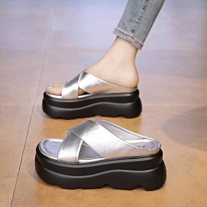 

Silver cool slippers women s summer outer wear new with skirt versatile thick-soled heightening beach sandals 35