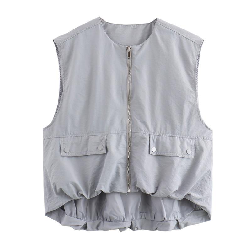 Y2K Summer Loose Casual Cardigan Women's Vest Fashion Lunch Break Solid Colour Zip Vest