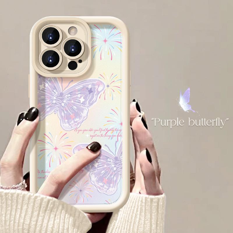 Pink butterfly Phone case iPhone 15 Pro Max 11 12 13 16 14 Plus Silicone Shockproof Case Lens protector shell