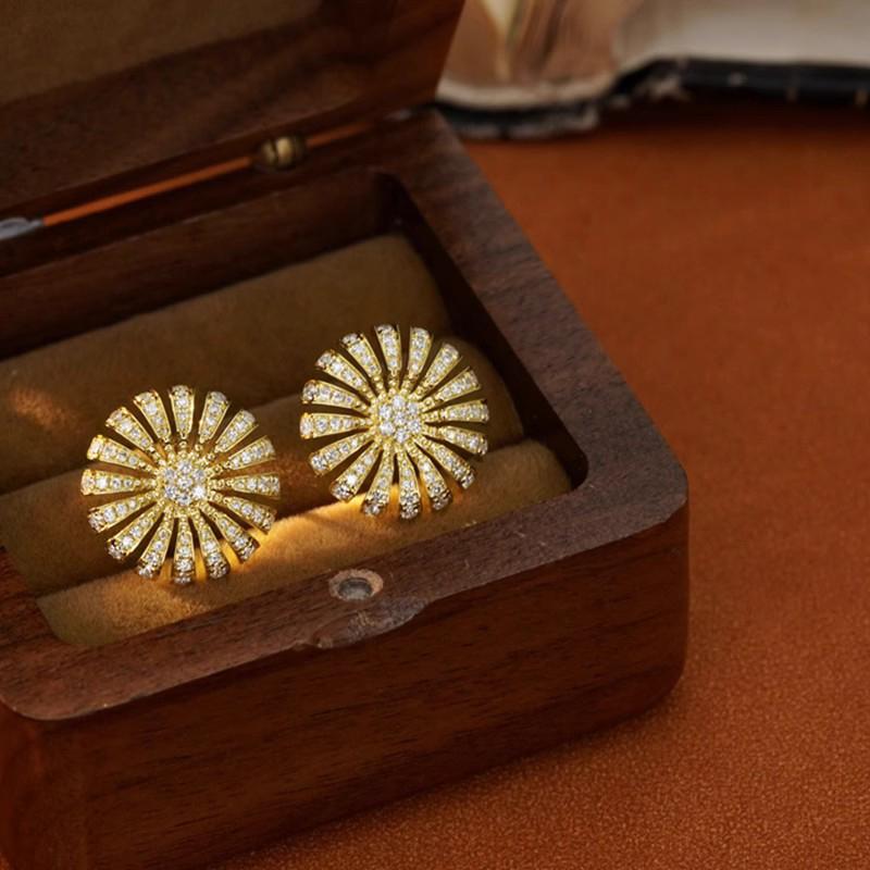 Xiaomi Huitan Graceful Gold Color Flower Earrings Lady Shiny Zirconia Jewelry for Engagement Aesthetic Ear Stud Accessories for Wedding