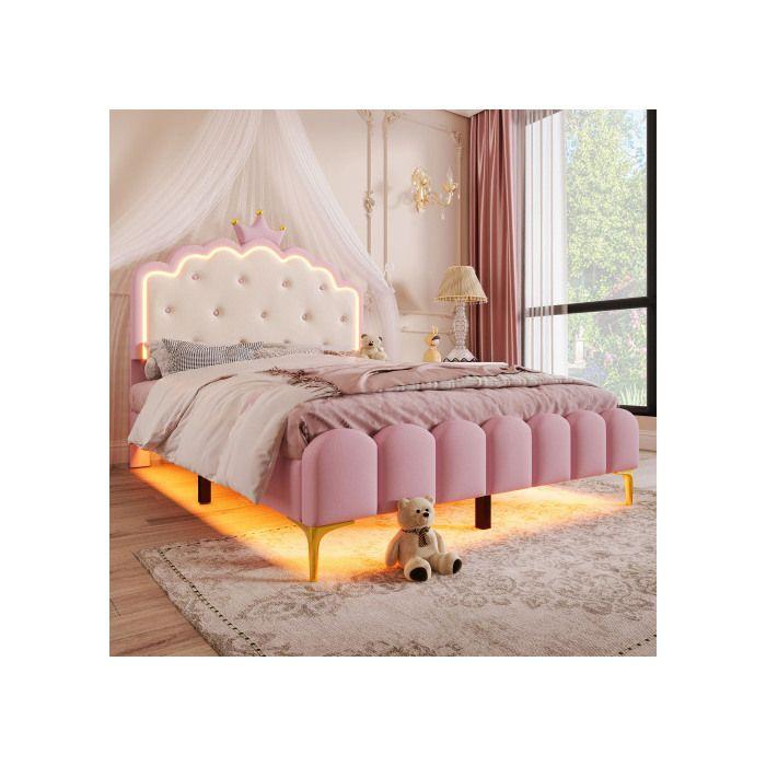 Lit - MUVOE - 140 x 200 cm - Rembourré - Éclairage LED - Rose