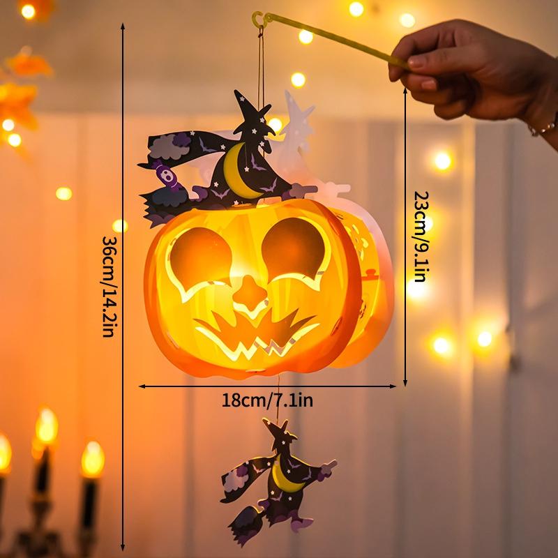LED Halloween Pumpkin Lantern Decoration Children Diy Material Kit Hanging Paper Honeycomb Glowing Lantern Festival Decor