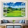 3D Window Frame Spring Landscape Wallpaper Stylish Nordic Blue White Natural Fake Window Window Waterproof Wall Decor for Living Protects Sticker,