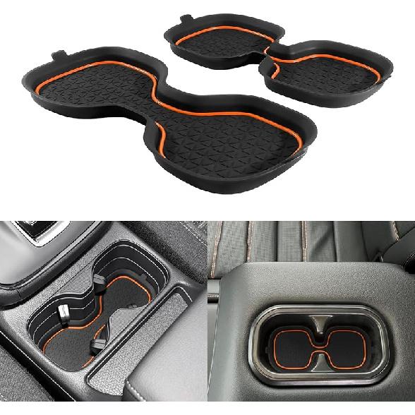 For Honda CRV Accessories  2024 2025 2026 3D Cup Holder Center Console Liner Erts Silicone Anti-Dust Mat Pad Interior Decoration (2 Pcs, Orange Trim)