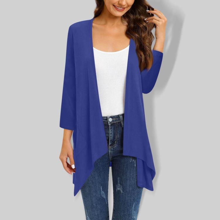 Gradient Print Women's Cardigan Jacket With Pocket Irregular Three Quarter Sleeve
