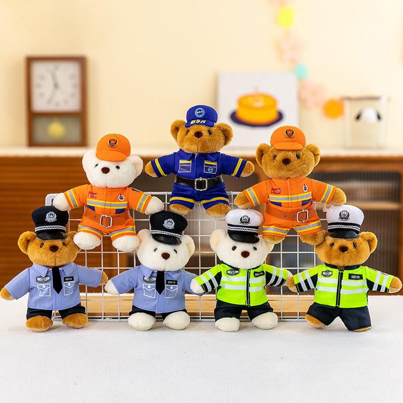 Uniform Bear Pendant Pendant Pendant Jewelry Keychain Plush Toy Traffic Police Fire Rescue Team Doll
