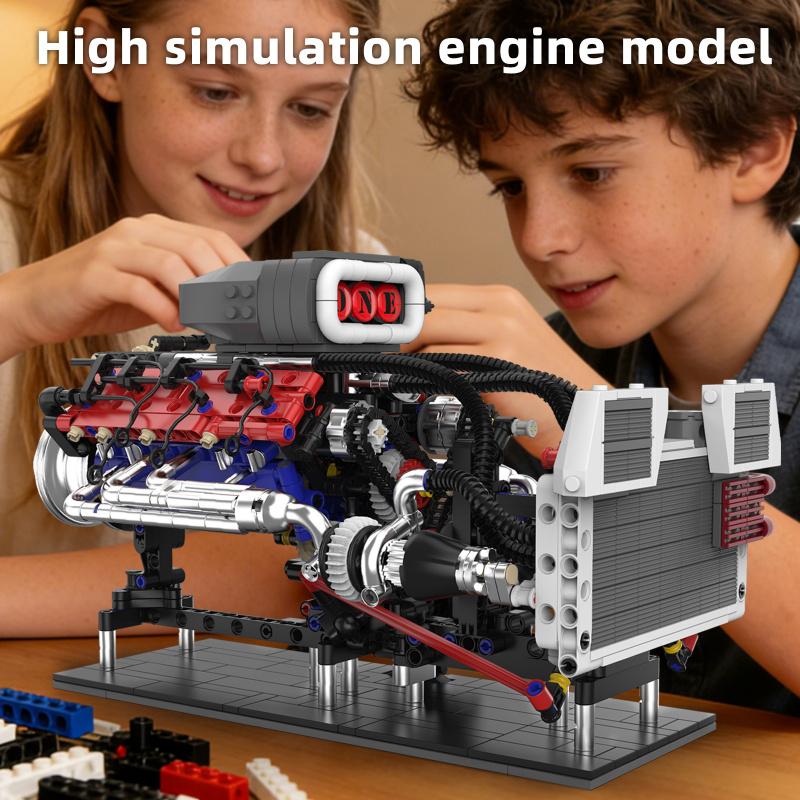 V8 Engine Building Blocks Sets Moc Scale Model Kit Collectible Set For Adults Construction Toys Gifts For Friends Men Teen Boys