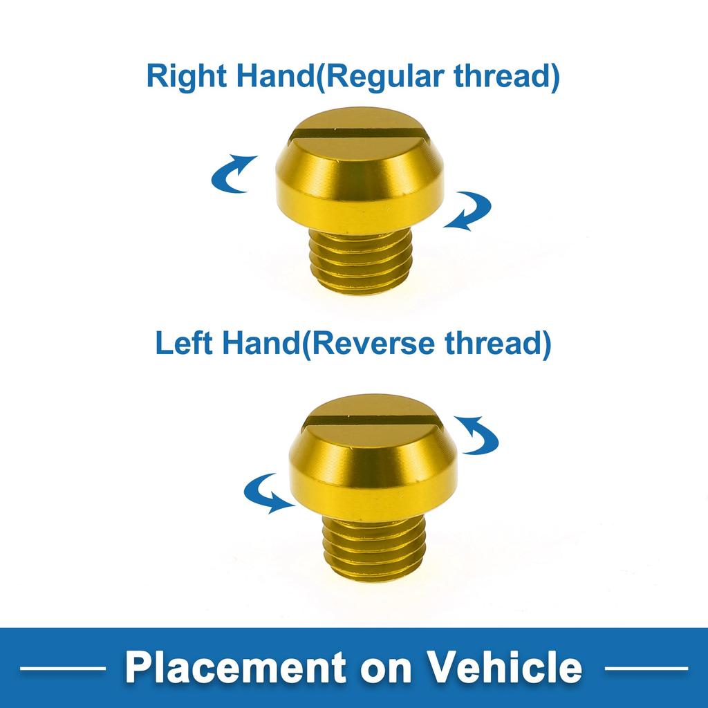 A ABSOPRO Motorcycle Mirror Hole Plug Right Hand M10x1.25 Motorcycle Rear View Mirror Screw Gold Tone 2pcs