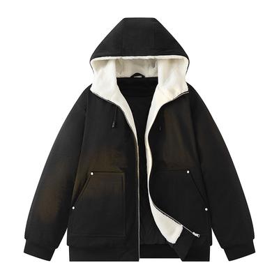Winter Plush Thick Hooded Cotton Jacket for Men's Sports Warm Cotton Clothing