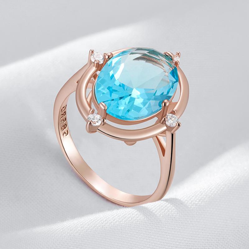 Simple Romantic Blue Natural Zircon Bridal Wedding Rings Luxury  Rose Gold Color Daily Fine Jewelry Women For Gift
