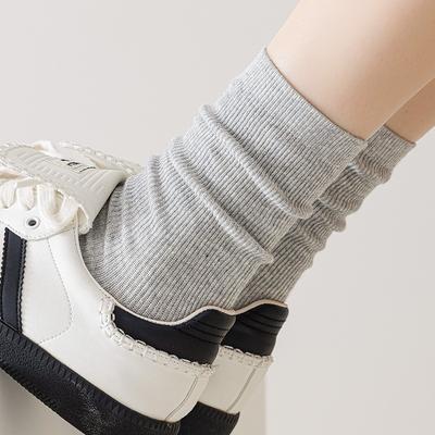 Gray Socks Pure Cotton Stacking Socks Spring And Autumn Thin Solid Color Double Needle Boneless Cotton Sweat-Absorbing Deodorant Medium Tube Socks
