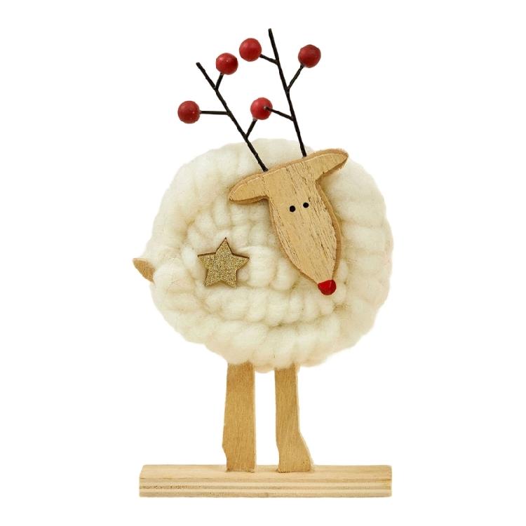 Rentier Weihnachtsmann Figur Ornament aus Wollfilz mit Holzsockel Weihnachtsbaumschmuck Für Feiertags-Tischdekoration Kaminsims-Ausstellung