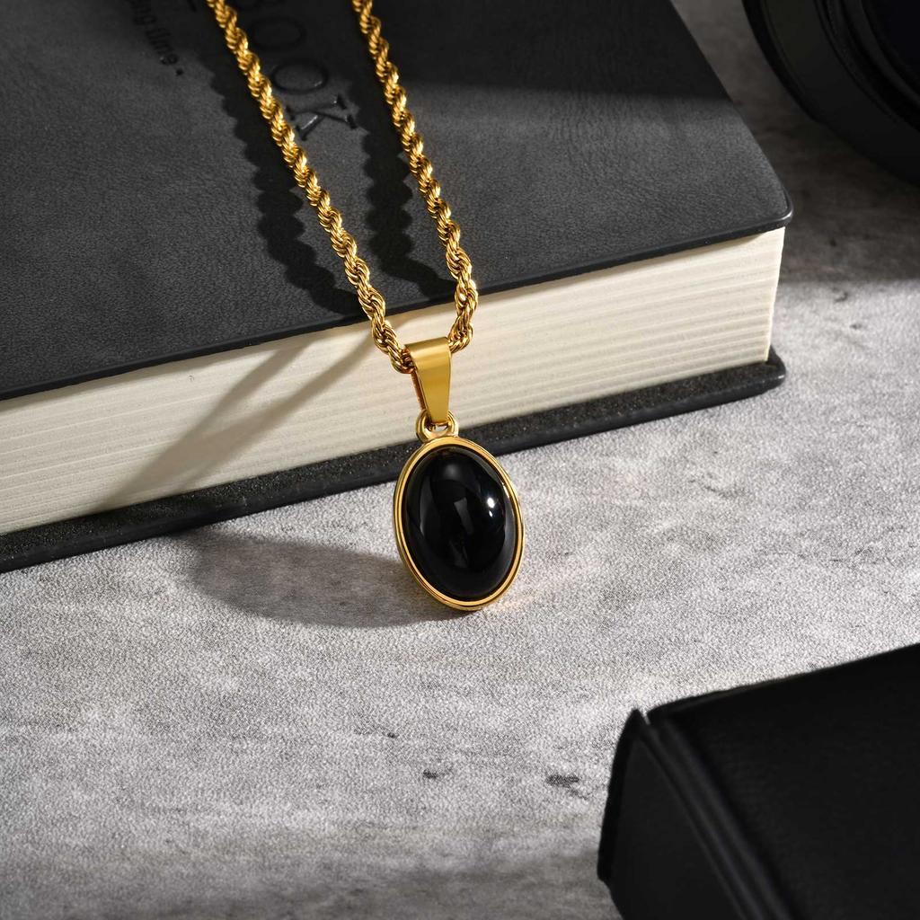 Men's Fashion Minimalist Natural Tiger Eyes Stone Necklace, Stainless Steel Geometric Pendant Necklace, Punk Vintage Jewelry