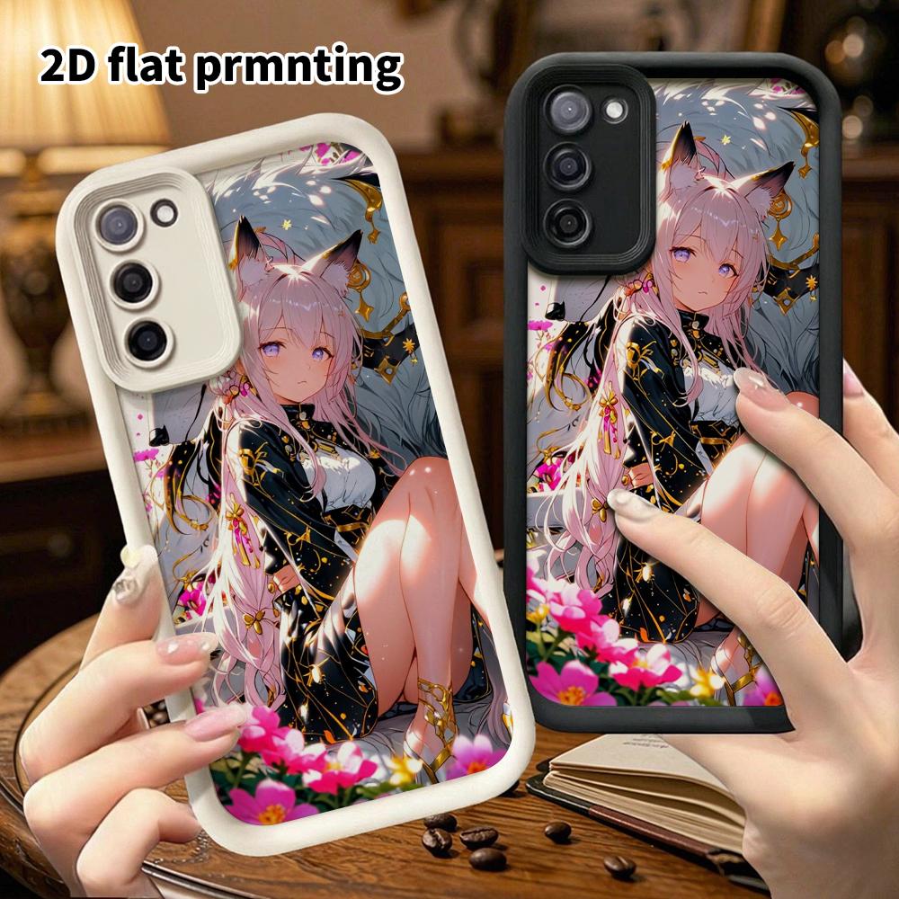 Phone Case: 2D Flat Samsung Galaxy A34 A35 M05 M06 S20 S22 S21 FE Plus 5G Tiered Protective Case, Girl with White Wolf, Christmas and Halloween Gift