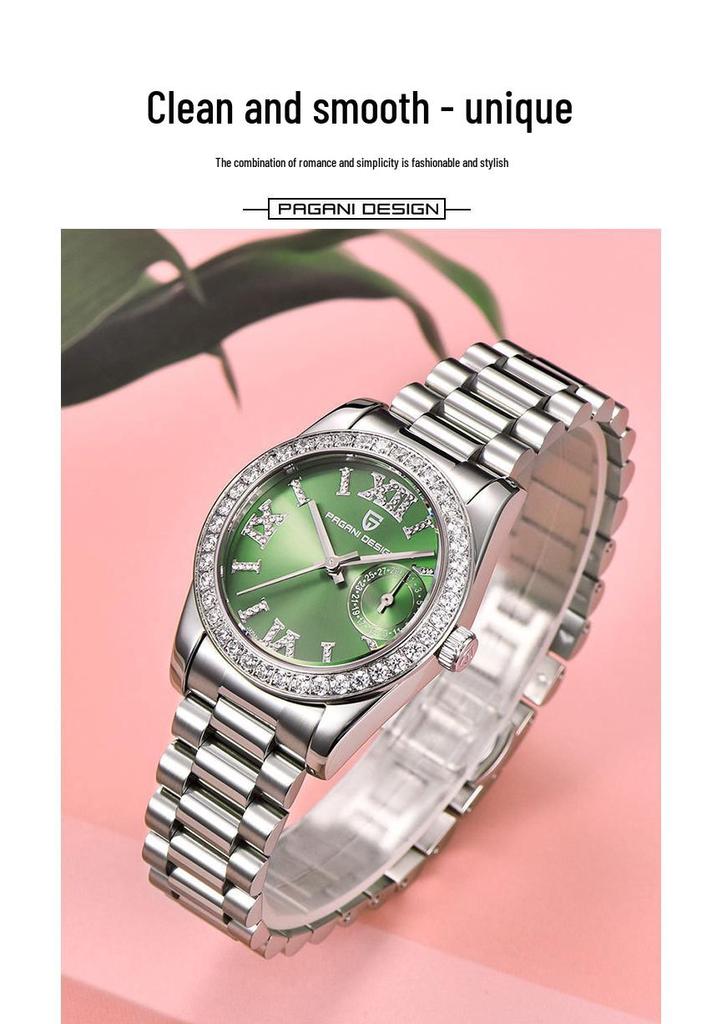 PAGANI DESIGN Damen-Uhr 32MM Wasserdicht Edelstahl mit Diamant-Zifferblatt und Kalender